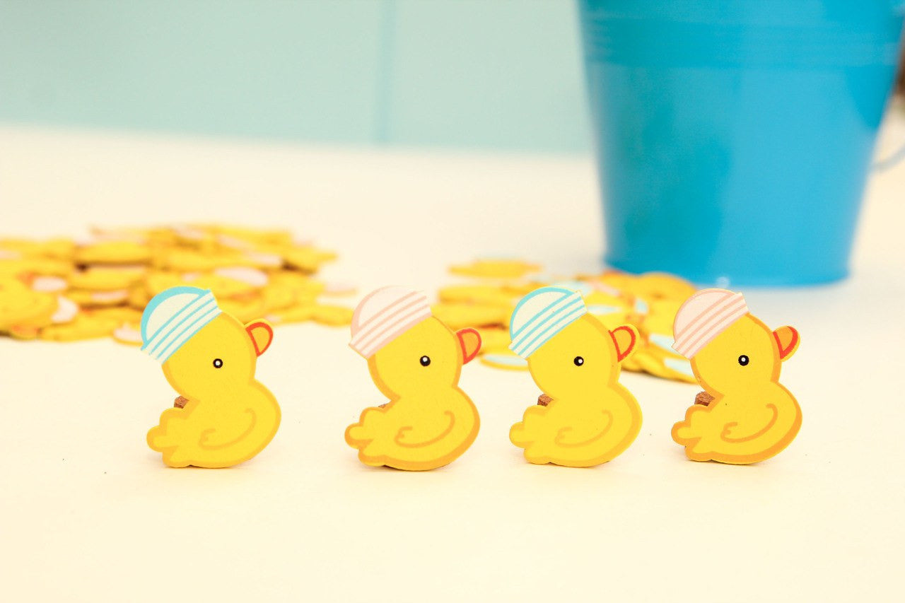 12 pcs- Mini Wooden Sailor Hat Ducks Pink/Blue