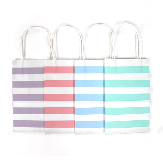 12 pcs- Stripe Assorted Pastel Color Kraft Bags 8" x 10"