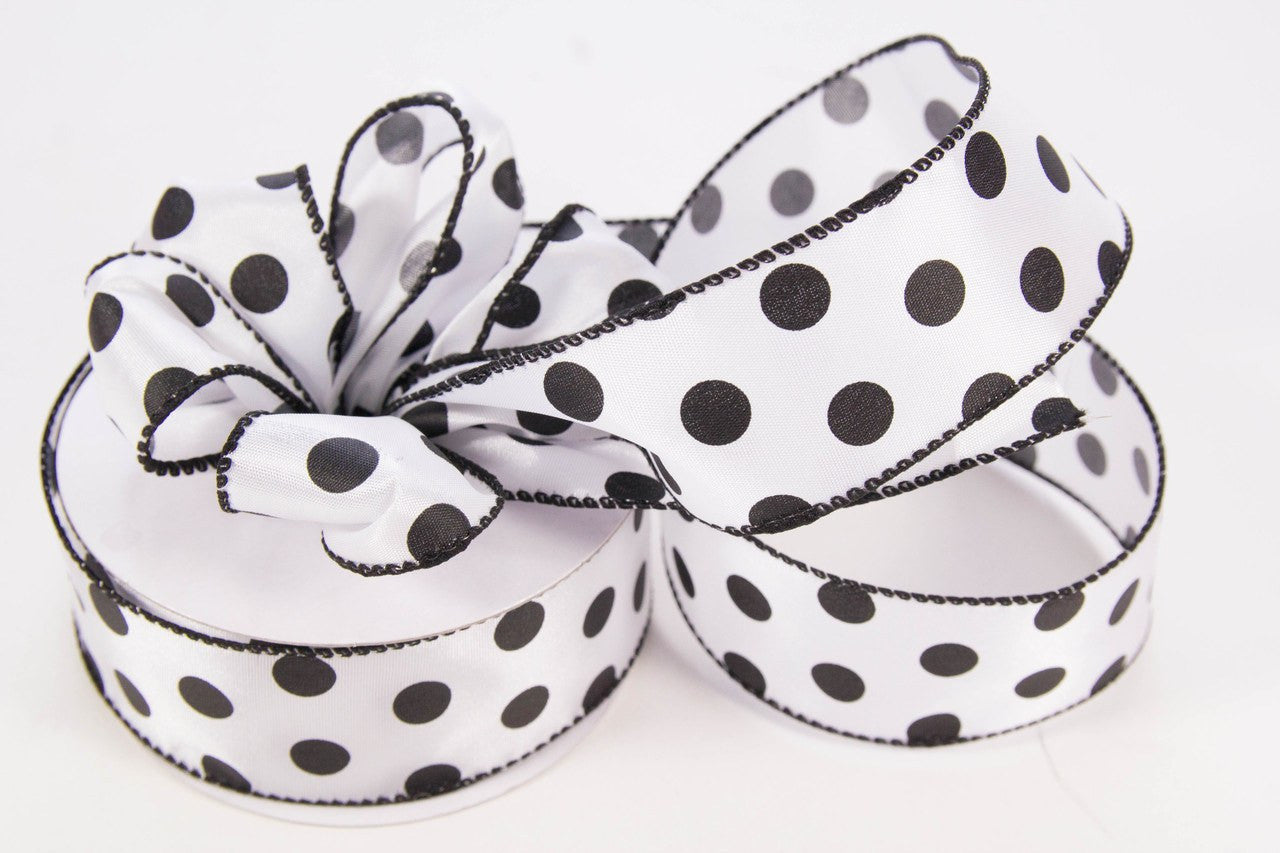 25 yds, 1.5" Satin Polka Dot Ribbon (Wired) - Americasfavors