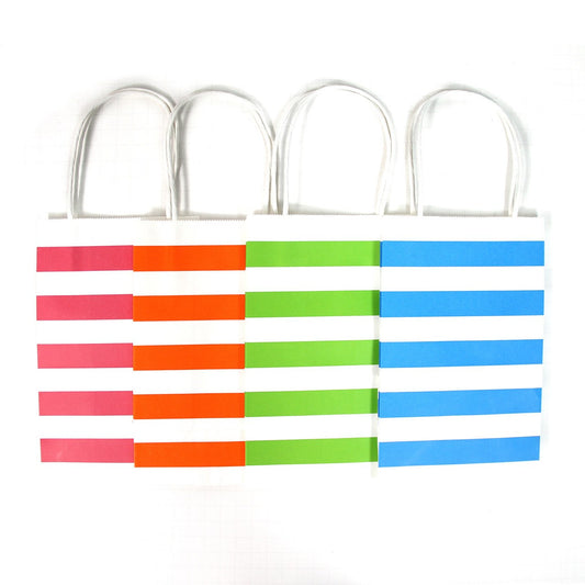 12 pcs- Stripe Assorted Neon Color Kraft Bag 5" x 8.25"