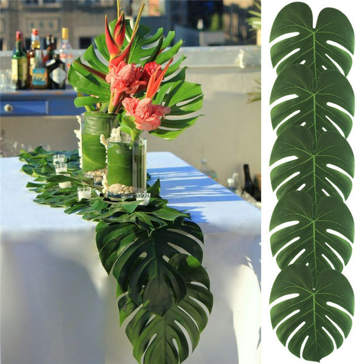 9 ft Hawaiian Luau Table Skirt Yellow Grass Table Skirt with Hibiscus Tropical Leaf Grass Table Runner