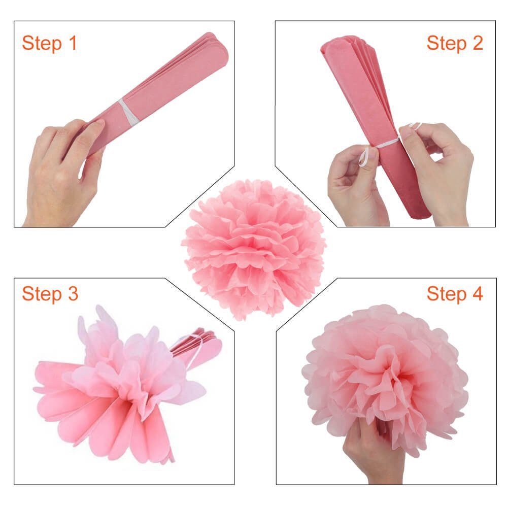 Pink and Gold Party Supplies with Tissue Pom Tassel Garland Party Decorations (35 pcs)
