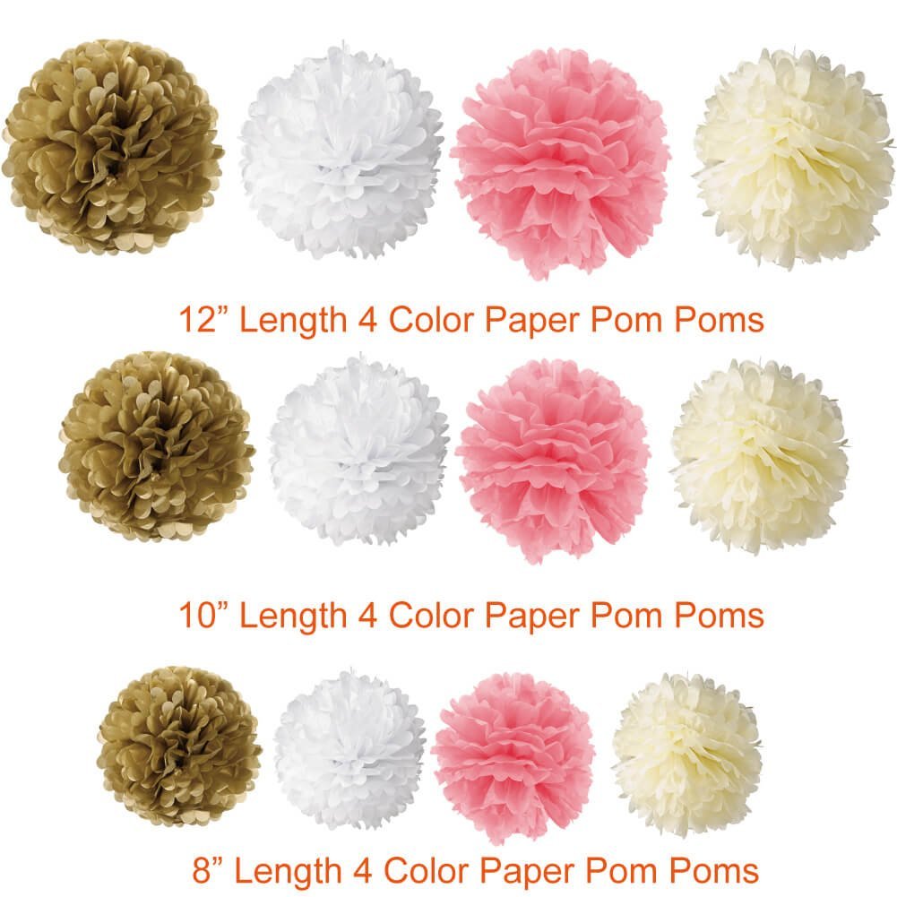 Pink and Gold Party Supplies with Tissue Pom Tassel Garland Party Decorations (35 pcs)