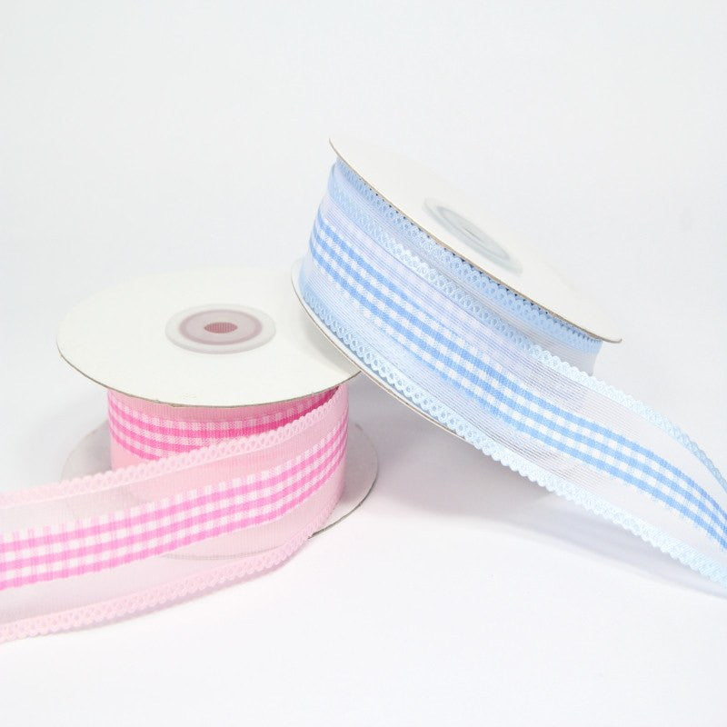 10 yds, 1.5"-Gingham w/ Satin Loops Ribbon