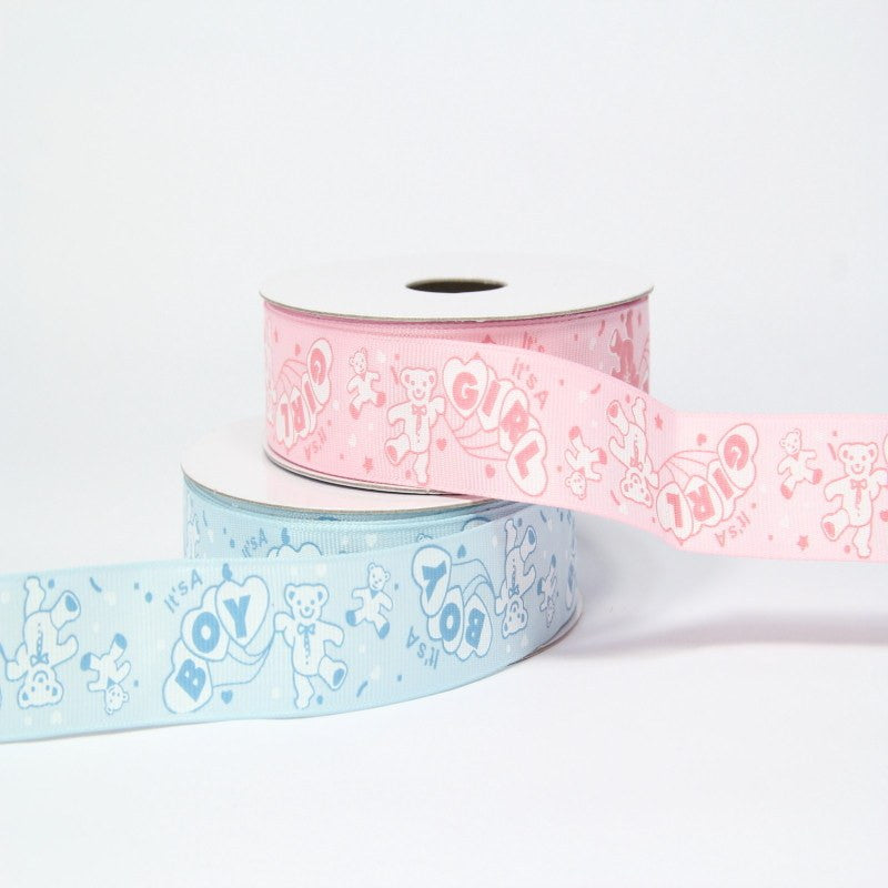 10 yds, 5/8" It's a Boy & It's a Girl Bear Ribbon