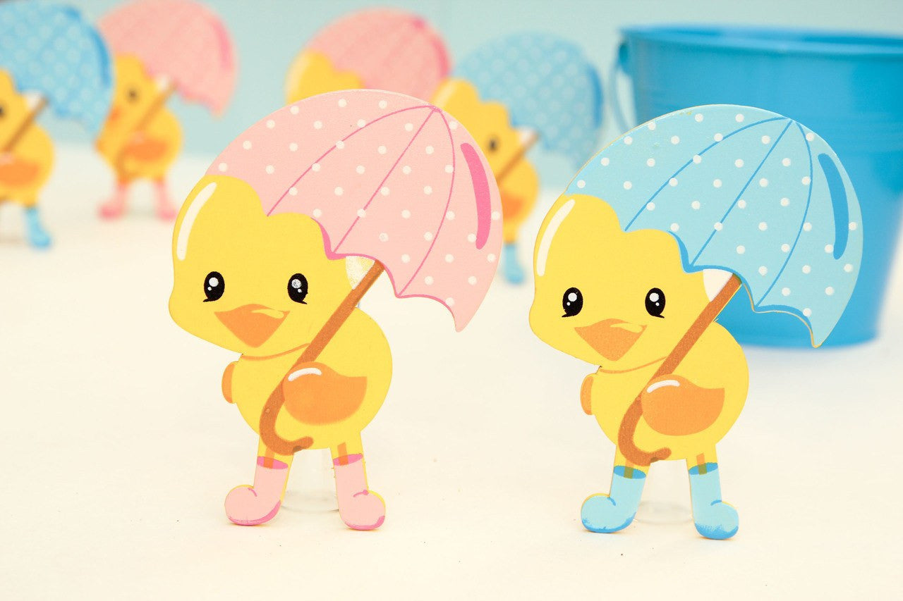 6 pcs- Wooden Polka-Dot Umbrella Duck