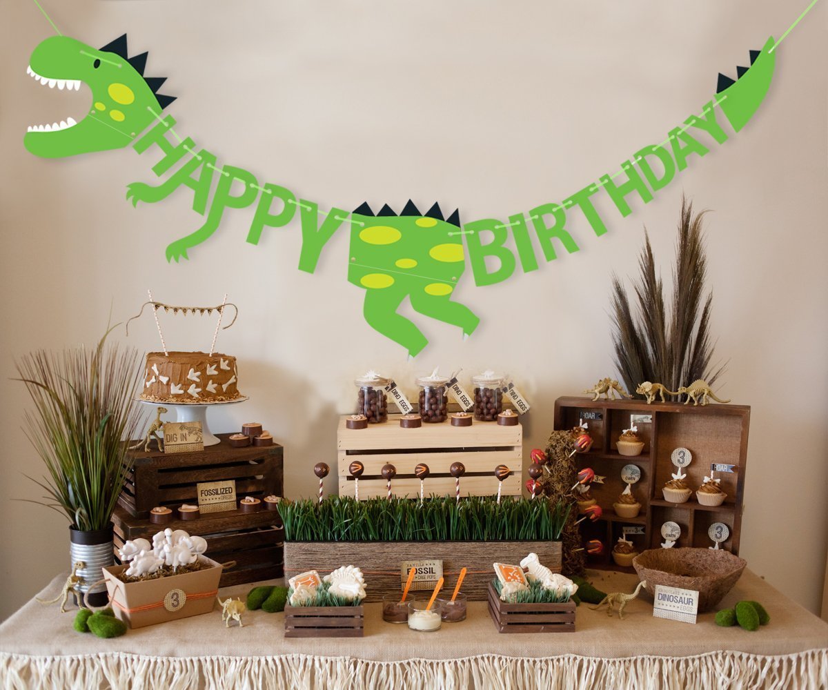 Green Dinosaur Happy Birthday Party Banner Decoration