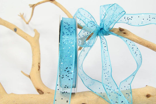 25 yards-Turquoise Glitter Wire Ribbon 5/8"