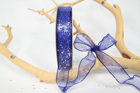 25 yards-Royal Blue Glitter Wire Ribbon 5/8"