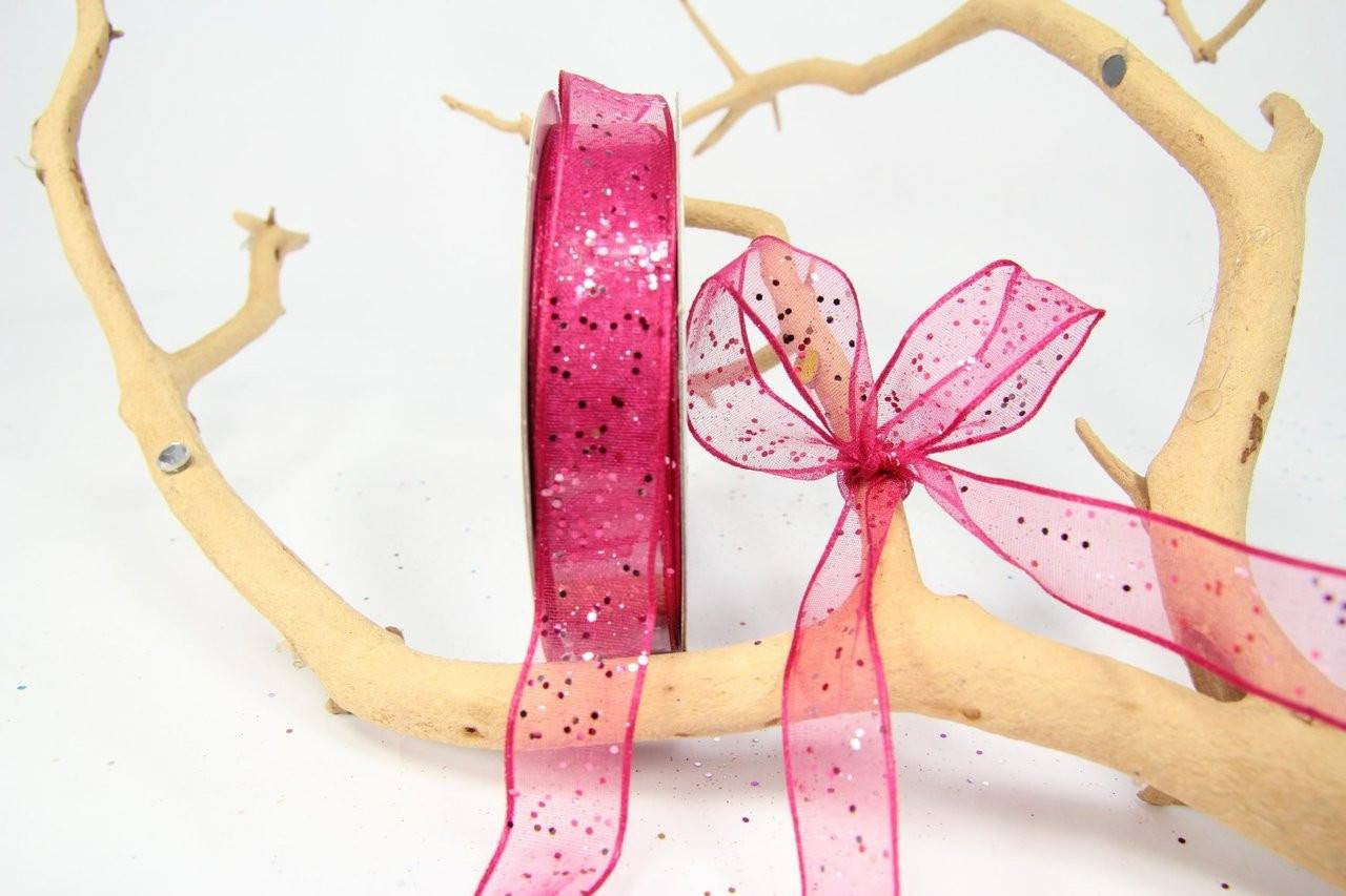 25 yards- Fuchsia Glitter Wire Ribbon 5/8"