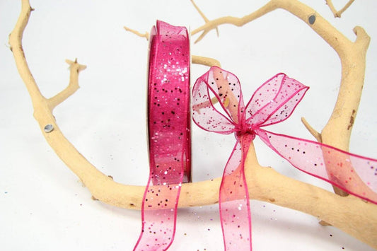 25 yards- Fuchsia Glitter Wire Ribbon 5/8"