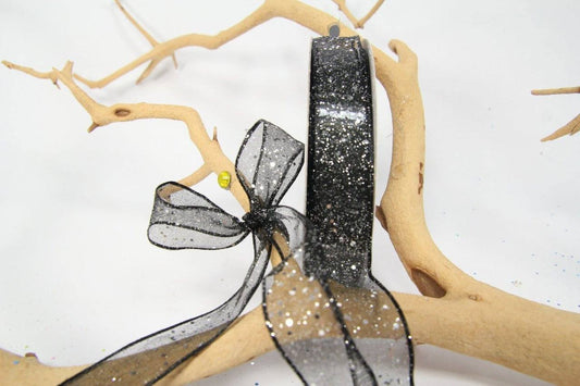 25 yards- Black Glitter Wire Ribbon 5/8"