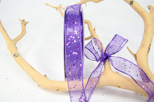 25 yards- Purple Glitter Wire Ribbon 5/8"