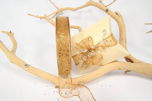 25 yards- Gold Glitter Wire Ribbon 5/8"