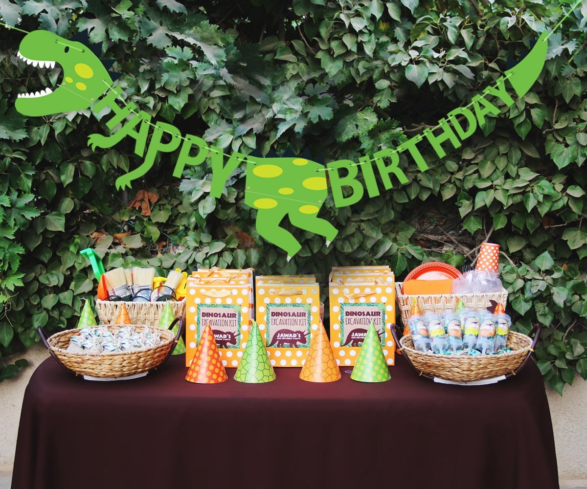 Green Dinosaur Happy Birthday Party Banner Decoration