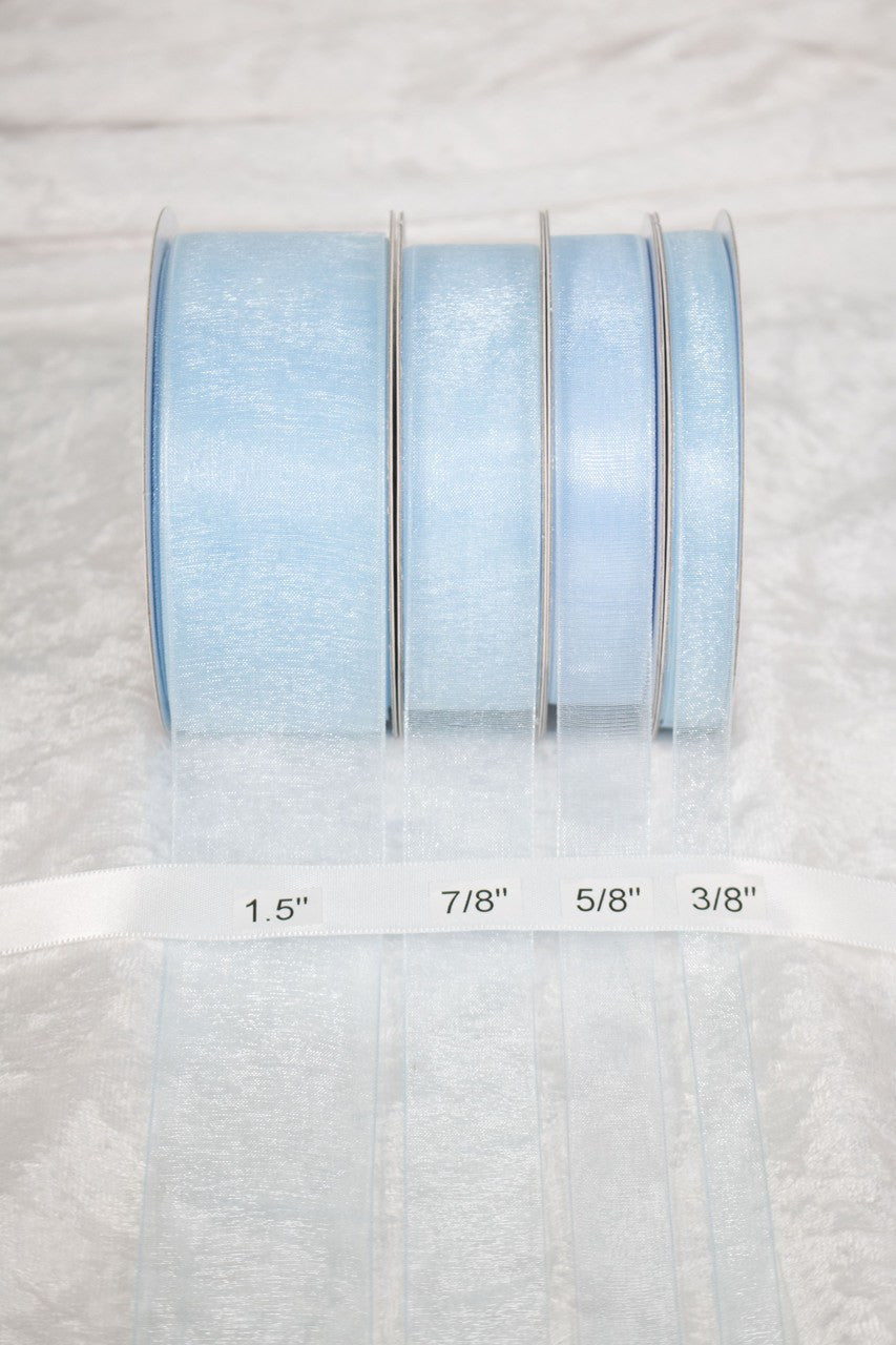 25 yards-Light Blue Organza Ribbon (3/8", 5/8", 7/8", 1.5" )