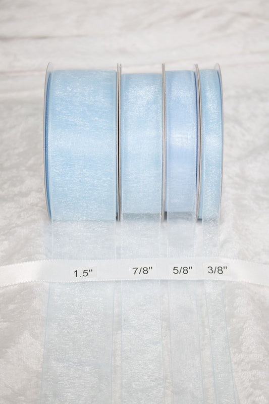 25 yards-Light Blue Organza Ribbon (3/8", 5/8", 7/8", 1.5" )