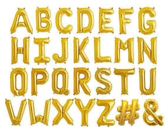 16" & 40" Celebration A thru Z Aluminum Foil Gold Party Balloon Decorations