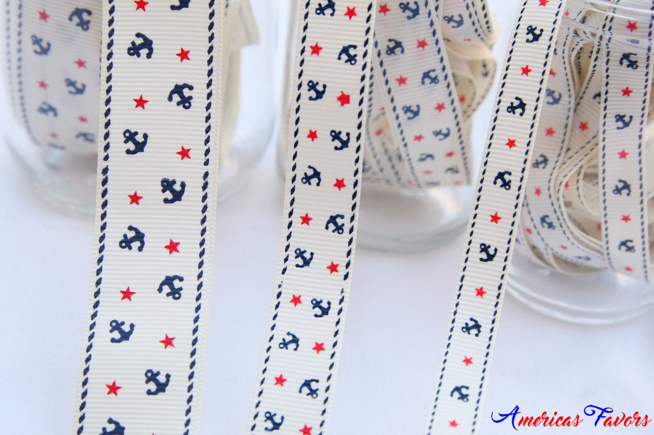 Anchor Ribbon Grosgrain White (3 Sizes)