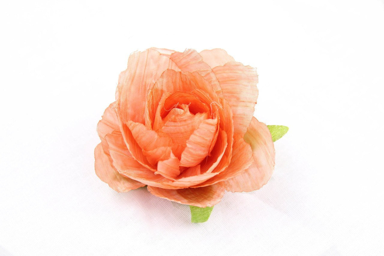 6pcs-Rose Coral Bud w/ Leaves