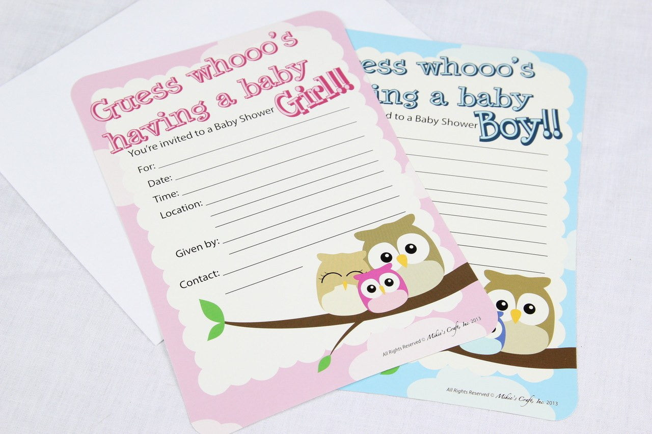 12 pcs-Boy Baby Shower Invitation (Owl)