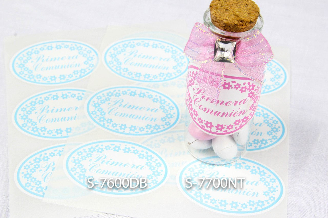 Primera Communion Oval Blue/Pink Stickers