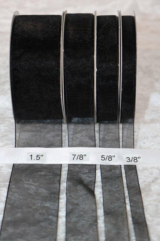 25 yards-Black Organza Ribbon (3/8", 5/8", 7/8", 1.5" )