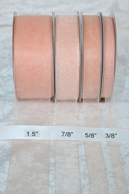 25 yards-Peach Organza Ribbon (3/8", 5/8", 7/8", 1.5" )