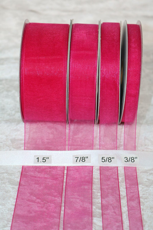 25 yards-Fuchsia Organza Ribbon (3/8", 5/8", 7/8", 1.5" )