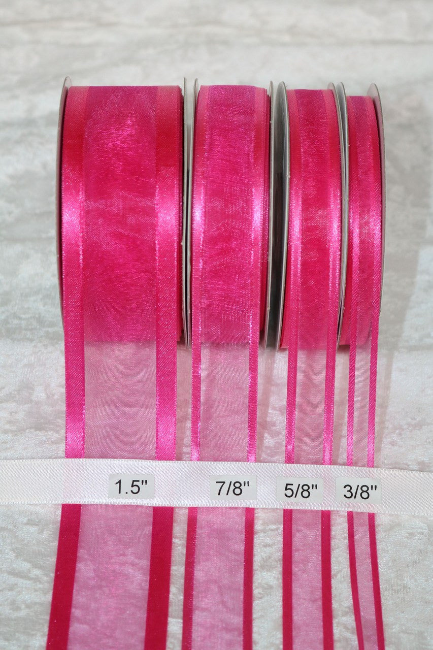 25 yards-Fuchsia w/ Satin Trim Ribbon (3/8", 5/8", 7/8", 1.5" )