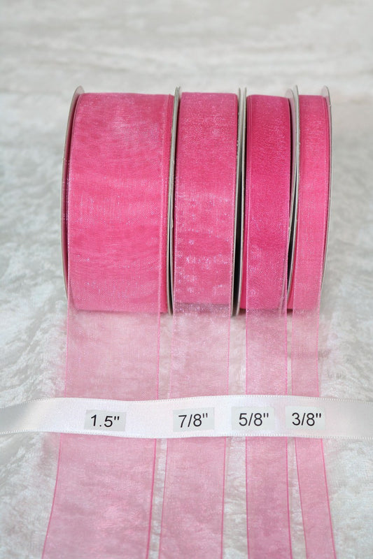 25 yards-Hotpink Organza Ribbon (3/8", 5/8", 7/8", 1.5" )