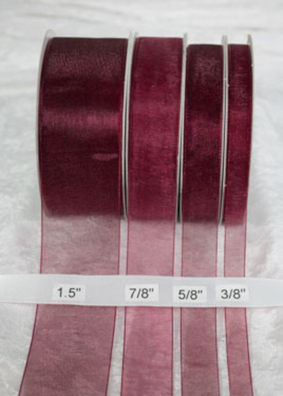 25 yards-Burgundy Organza Ribbon (3/8", 5/8", 7/8", 1.5" )