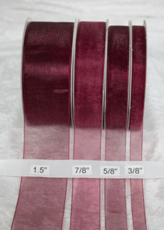 25 yards-Burgundy Organza Ribbon (3/8", 5/8", 7/8", 1.5" )