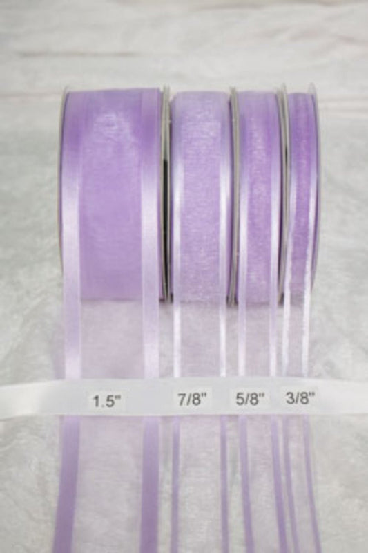 25 yards-Lavender w/ Satin Trim Ribbon (3/8", 5/8", 7/8", 1.5" )