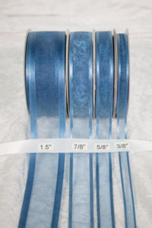 25 yards-Misty Blue w/ Satin Trim Ribbon (3/8", 5/8", 7/8", 1.5" )