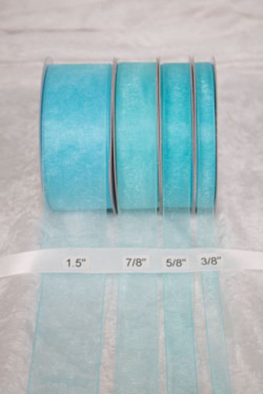 25 yards-Aqua Organza Ribbon (3/8", 5/8", 7/8", 1.5" )