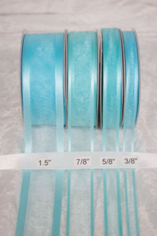 25 yards-Aqua w/ Satin Trim Ribbon (3/8", 5/8", 7/8", 1.5" )
