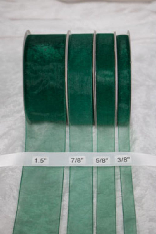 25 yards-Hunter Green Organza Ribbon (3/8", 5/8", 7/8", 1.5" )