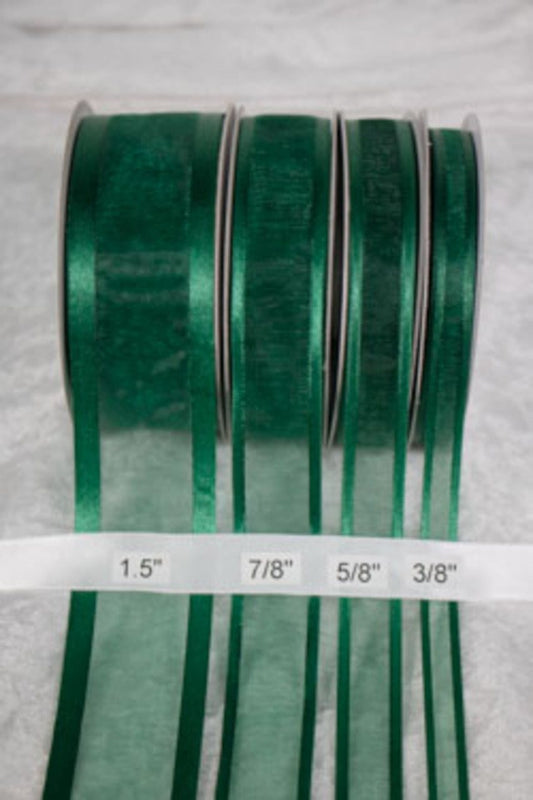 25 yards-Hunter Green w/ Satin Trim Ribbon (3/8", 5/8", 7/8", 1.5" )