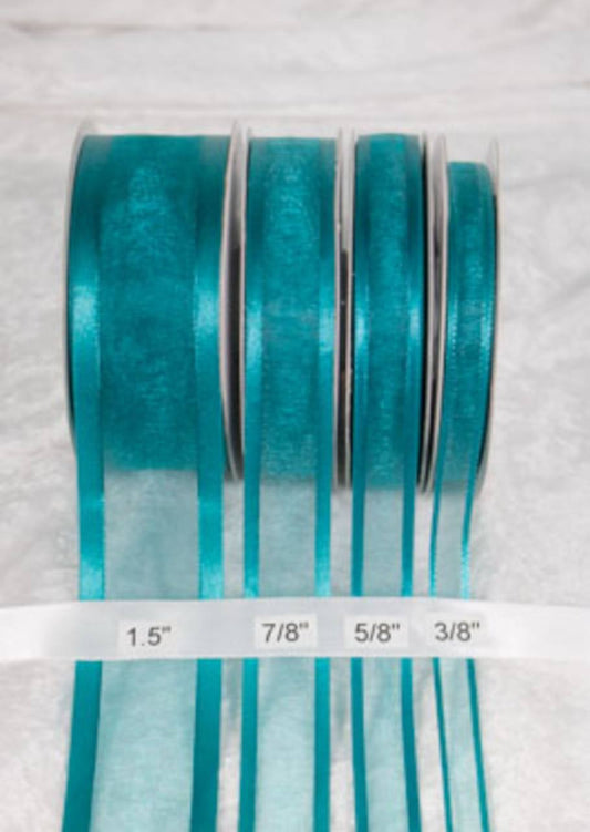 25 yards-Teal w/ Satin Trim Ribbon (3/8", 5/8", 7/8", 1.5" )