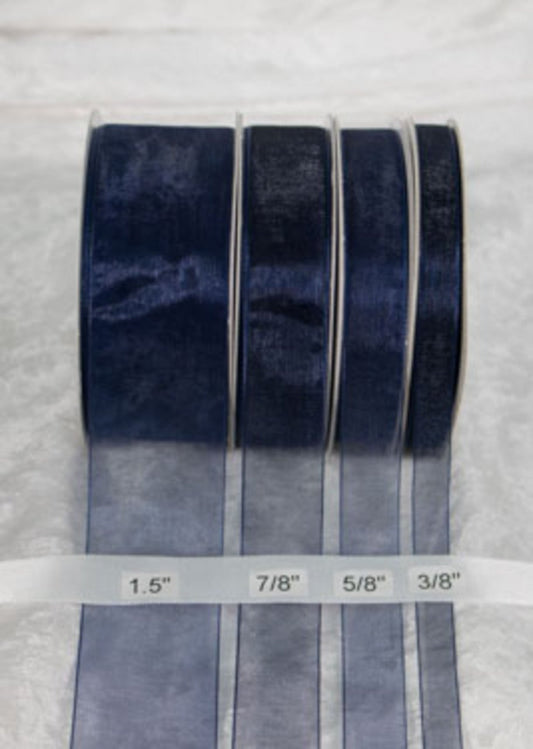 25 yards-Navy Organza Ribbon (3/8", 5/8", 7/8", 1.5" )