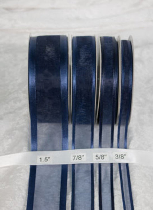 25 yards-Navy w/ Satin Trim Ribbon (3/8", 5/8", 7/8", 1.5" )