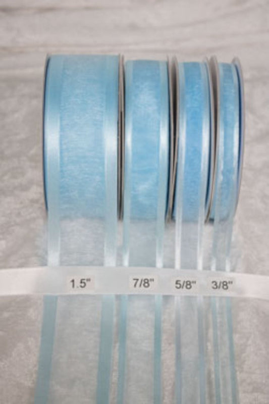 25 yards-Sky Blue w/ Satin Trim Ribbon (3/8", 5/8", 7/8", 1.5" )