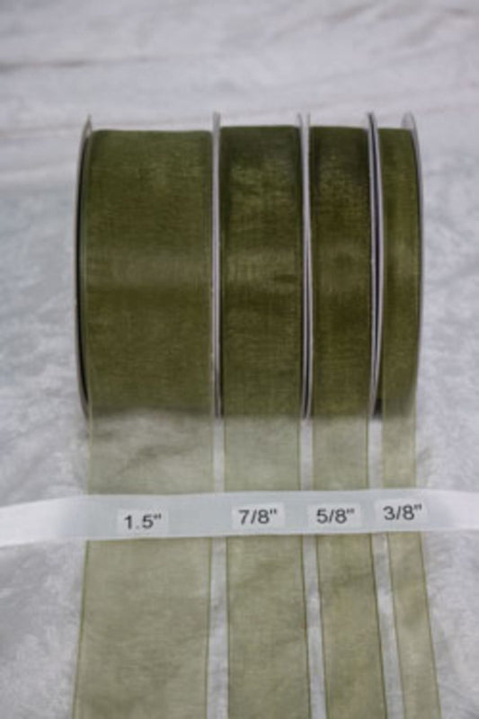 25 yards-Moss Green Ribbon (3/8", 5/8", 7/8", 1.5" )