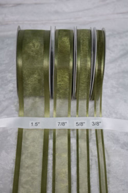 25 yards-Moss Green w/ Satin Trim Ribbon (3/8", 5/8", 7/8", 1.5" )