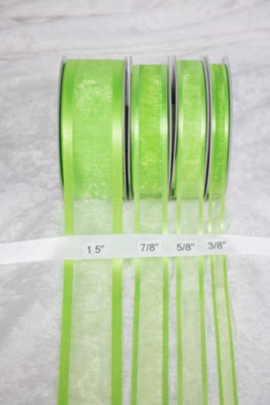 25 yards-Lime w/ Satin Trim Ribbon (3/8", 5/8", 7/8", 1.5" )