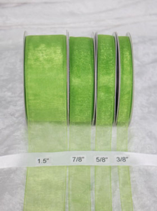 25 yards-Kiwi Organza Ribbon (3/8", 5/8", 7/8", 1.5" )
