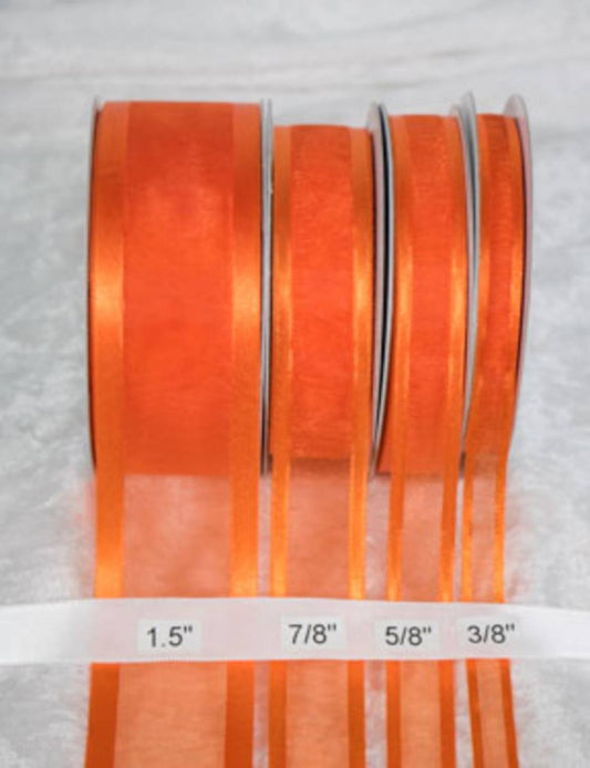 25 yards-Orange w/ Satin Trim Ribbon (3/8", 5/8", 7/8", 1.5" )