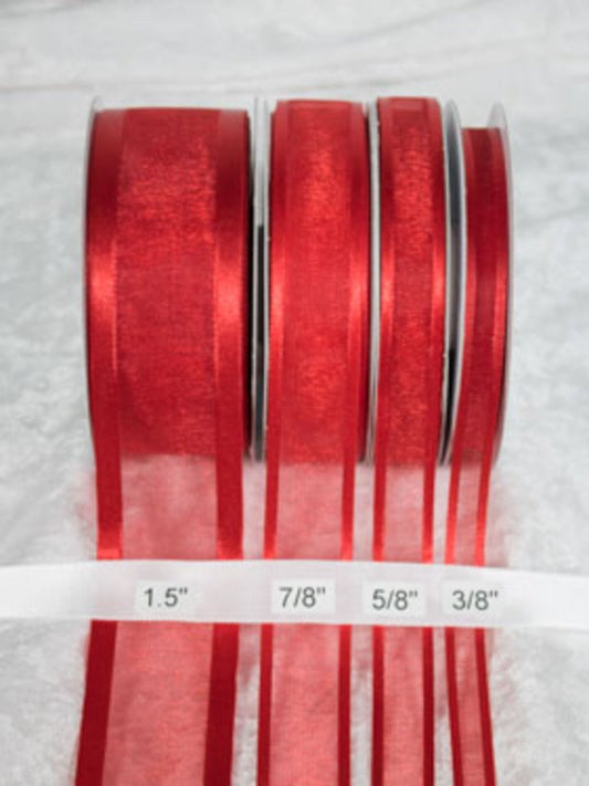 25 yards-Red w/ Satin Trim Ribbon (3/8", 5/8", 7/8", 1.5" )