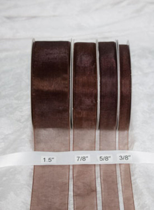 25 yards-Chocolate Organza Ribbon (3/8", 5/8", 7/8", 1.5" )